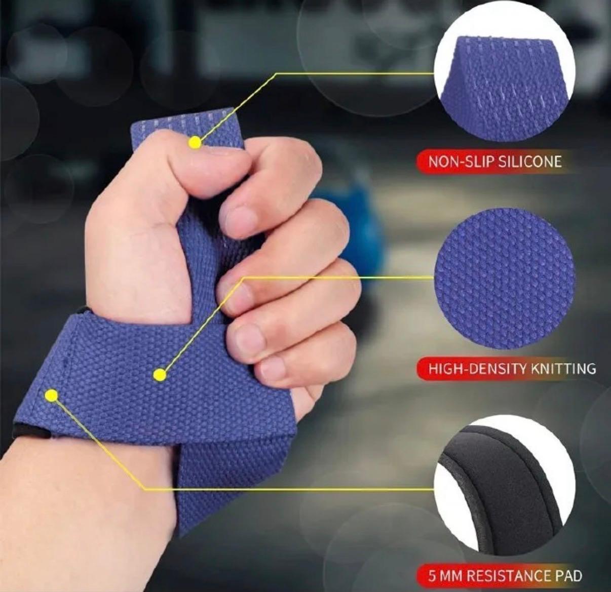 2PCS Gym Weight Lifting Straps Wrist Support Comfortable Cushioned Wrist Pad  Anti-slip Silicon grips Weightlifting Straps Strength Training Deadlifts CrossFit Dumbbell/Barbell Hand Grips Gym Gloves