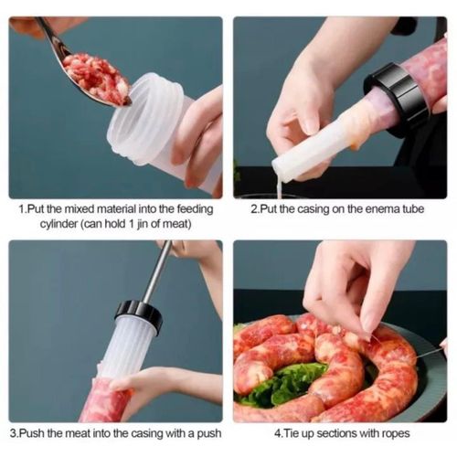 Handheld Manual Sausage Maker Machine with 3 Nozzles Sausage Meat Filling Machine/ Meat Filler Pump/ Sausage Stuffer Sausage Machine/ Mutura Maker