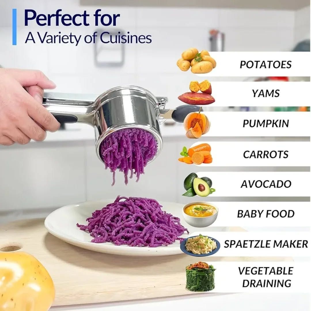 Premium Quality Potato Masher Ricer Press Mashed Potatoes Stainless Steel Crushing Potatoes Puree Fruit Vegetable Juicer Press Maker Tool Masher
