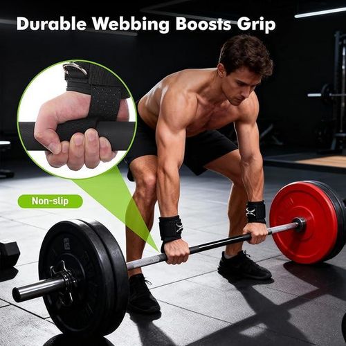 2 in 1 Weight Lifting Straps Gym Wrist Support Comfortable Wrist Cushion Pad for Deadlifts, Dumbbells/Barbell Hand Grips,CrossFit Training +Secure Double D-Rings for Cable Machine Workout/ Gym Gloves