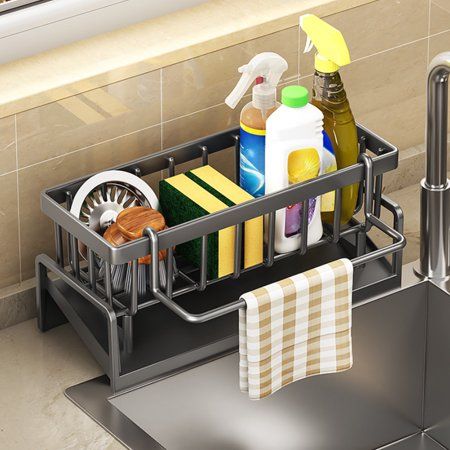Kitchen Self Draining Sink Storage Organizer, Kitchen Sponge Kitchen Soap Dish Soap Holder Rack Cutlery Holder Kitchen Towel Holder/Sink Caddy Sink Tidy Kitchen Storage Shelf Sink Organizer/Dish Rack