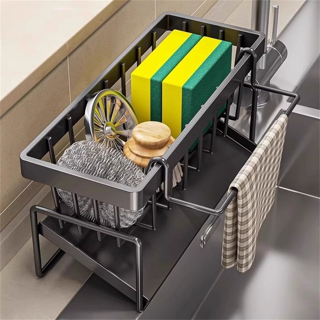 Kitchen Self Draining Sink Storage Organizer, Kitchen Sponge Kitchen Soap Dish Soap Holder Rack Cutlery Holder Kitchen Towel Holder/Sink Caddy Sink Tidy Kitchen Storage Shelf Sink Organizer/Dish Rack