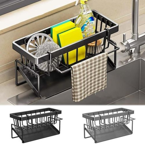 Kitchen Self Draining Sink Storage Organizer, Kitchen Sponge Kitchen Soap Dish Soap Holder Rack Cutlery Holder Kitchen Towel Holder/Sink Caddy Sink Tidy Kitchen Storage Shelf Sink Organizer/Dish Rack