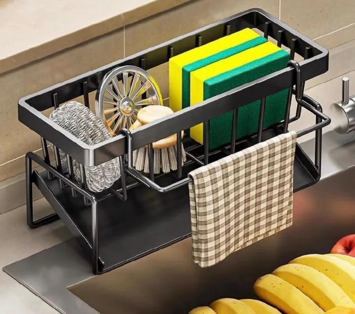 Kitchen Self Draining Sink Storage Organizer, Kitchen Sponge Kitchen Soap Dish Soap Holder Rack Cutlery Holder Kitchen Towel Holder/Sink Caddy Sink Tidy Kitchen Storage Shelf Sink Organizer/Dish Rack