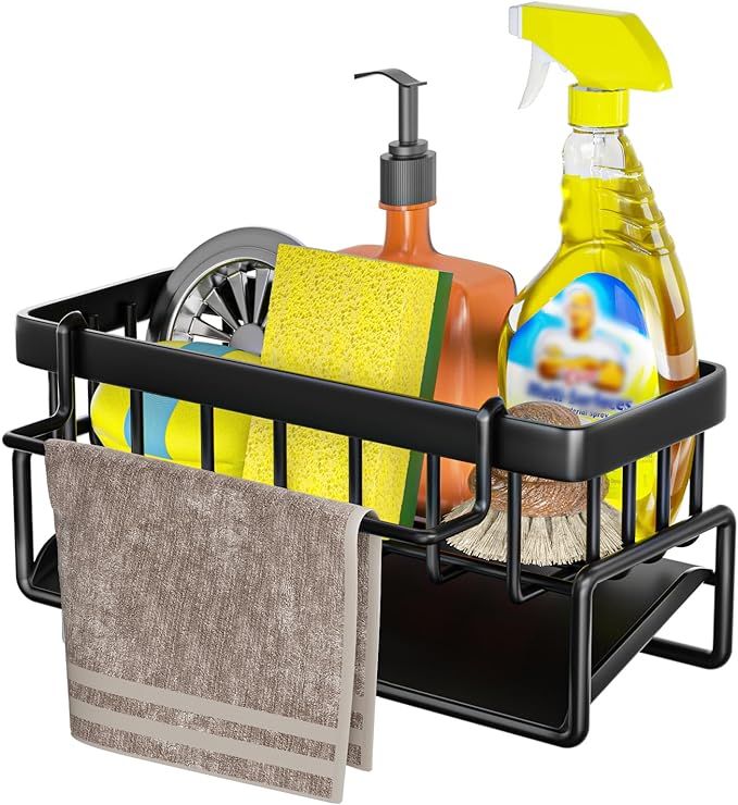 Kitchen Self Draining Sink Storage Organizer, Kitchen Sponge Kitchen Soap Dish Soap Holder Rack Cutlery Holder Kitchen Towel Holder/Sink Caddy Sink Tidy Kitchen Storage Shelf Sink Organizer/Dish Rack