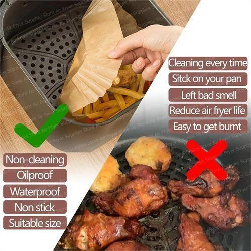 100PC Non-Stick Disposable Air Fryer Baking Paper Liners, Air Fryer Parchment Paper Liners, Microwave Air fryer Liners Food Grade Material suitable for air fryers, ovens and microwave