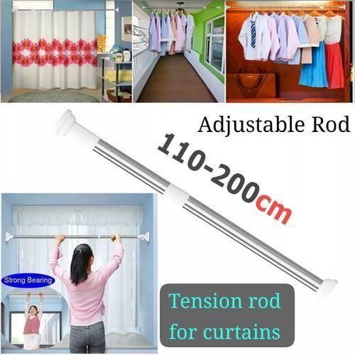 Adjustable Shower Curtain Rod/ Clothes Hanger, Telescopic Tension Curtain Rod Extendable Clothing Rod, Retractable Curtain Rail Towel Rod No Drill Stainless Steel Multipurpose Curtain Rod,Wardrobe Rod