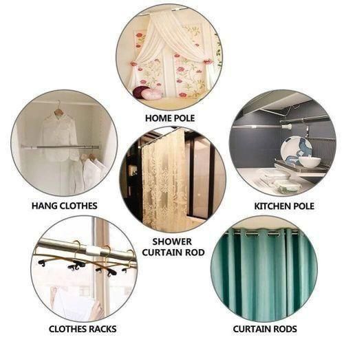 Adjustable Shower Curtain Rod/ Clothes Hanger, Telescopic Tension Curtain Rod Extendable Clothing Rod, Retractable Curtain Rail Towel Rod No Drill Stainless Steel Multipurpose Curtain Rod,Wardrobe Rod