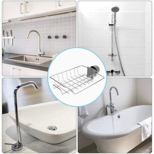 2 in 1  Adjustable Kitchen Stainless Steel Sink Drain Rack Soap/ Sponge Storage +Kitchen Towel Holder Sink Tidy Faucet Holder Soap Dish Drainer/ Dish Cloth Hanger for Bathroom, Kitchen, Sink Organizer