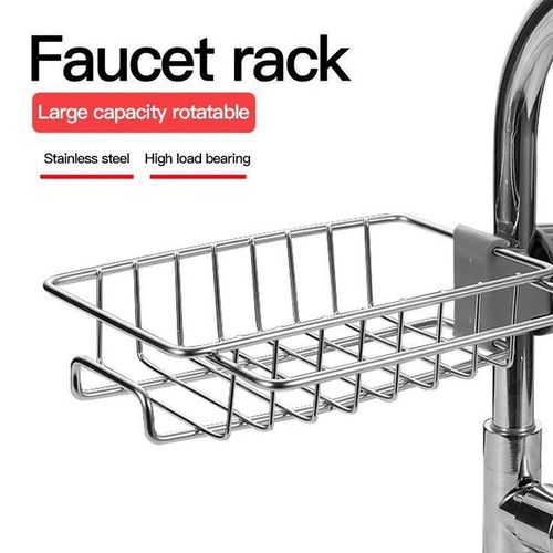 2 in 1  Adjustable Kitchen Stainless Steel Sink Drain Rack Soap/ Sponge Storage +Kitchen Towel Holder Sink Tidy Faucet Holder Soap Dish Drainer/ Dish Cloth Hanger for Bathroom, Kitchen, Sink Organizer