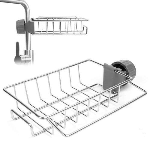 2 in 1  Adjustable Kitchen Stainless Steel Sink Drain Rack Soap/ Sponge Storage +Kitchen Towel Holder Sink Tidy Faucet Holder Soap Dish Drainer/ Dish Cloth Hanger for Bathroom, Kitchen, Sink Organizer