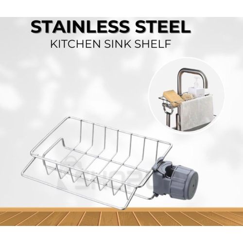 2 in 1  Adjustable Kitchen Stainless Steel Sink Drain Rack Soap/ Sponge Storage +Kitchen Towel Holder Sink Tidy Faucet Holder Soap Dish Drainer/ Dish Cloth Hanger for Bathroom, Kitchen, Sink Organizer