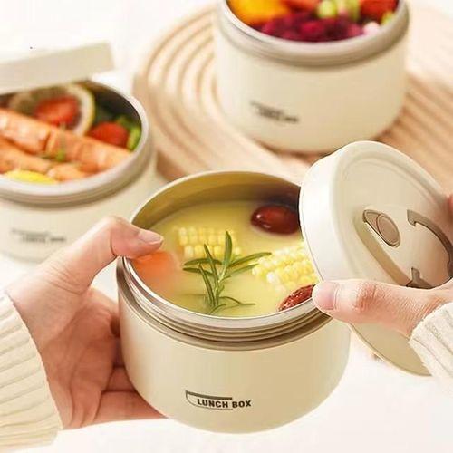 600ml Thermal Lunch Box Large Capacity Stainless Steel, Airtight Bento Lunchbox Double Layer,Leak-proof,Insulated, Microwave Safe, Meal Prep Food Container/ Soup Bowl/ Mini Hotpot  for Kids and Adults