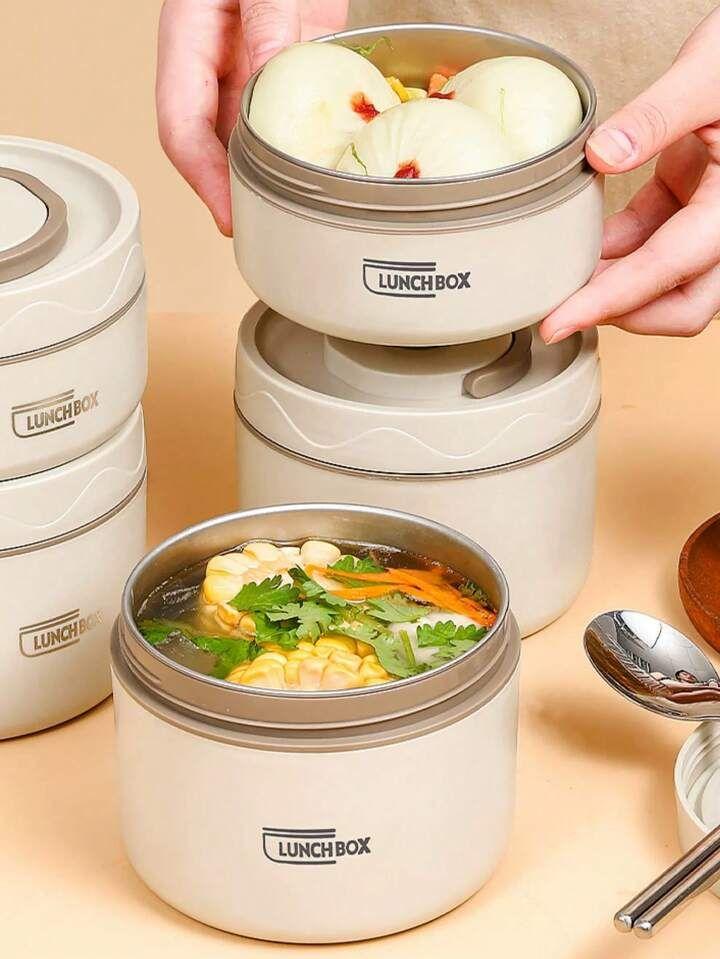 600ml Thermal Lunch Box Large Capacity Stainless Steel, Airtight Bento Lunchbox Double Layer,Leak-proof,Insulated, Microwave Safe, Meal Prep Food Container/ Soup Bowl/ Mini Hotpot  for Kids and Adults