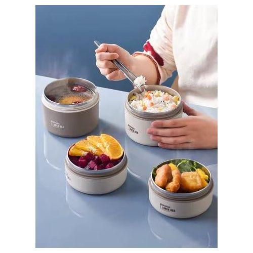 600ml Thermal Lunch Box Large Capacity Stainless Steel, Airtight Bento Lunchbox Double Layer,Leak-proof,Insulated, Microwave Safe, Meal Prep Food Container/ Soup Bowl/ Mini Hotpot  for Kids and Adults