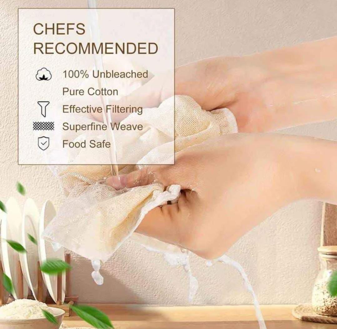 Cheese Cloth Bag with Drawstring Unbleached Reusable Cotton Bag for Straining Nut milk, Soy Milk, Yogurt, Cold Brew, Coffee, Tea, Juice, Almond Milk, Spice, Paneer, Curd, Cheesecloth Bag LARGE 50x70cm