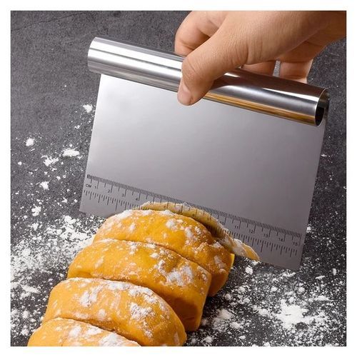 Pro Dough Pastry Scraper Cutter/ Chopper Stainless Steel Mirror Polished with Measuring Scale Multipurpose Baking Tool - Cake Smoother/Scraper, Pizza Cutter, Pastry Bread Separator Scale Knife