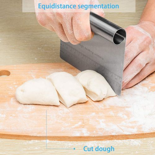 Pro Dough Pastry Scraper Cutter/ Chopper Stainless Steel Mirror Polished with Measuring Scale Multipurpose Baking Tool - Cake Smoother/Scraper, Pizza Cutter, Pastry Bread Separator Scale Knife
