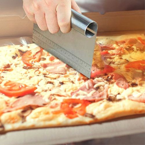 Pro Dough Pastry Scraper Cutter/ Chopper Stainless Steel Mirror Polished with Measuring Scale Multipurpose Baking Tool - Cake Smoother/Scraper, Pizza Cutter, Pastry Bread Separator Scale Knife