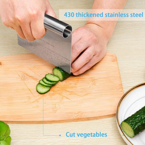 Pro Dough Pastry Scraper Cutter/ Chopper Stainless Steel Mirror Polished with Measuring Scale Multipurpose Baking Tool - Cake Smoother/Scraper, Pizza Cutter, Pastry Bread Separator Scale Knife
