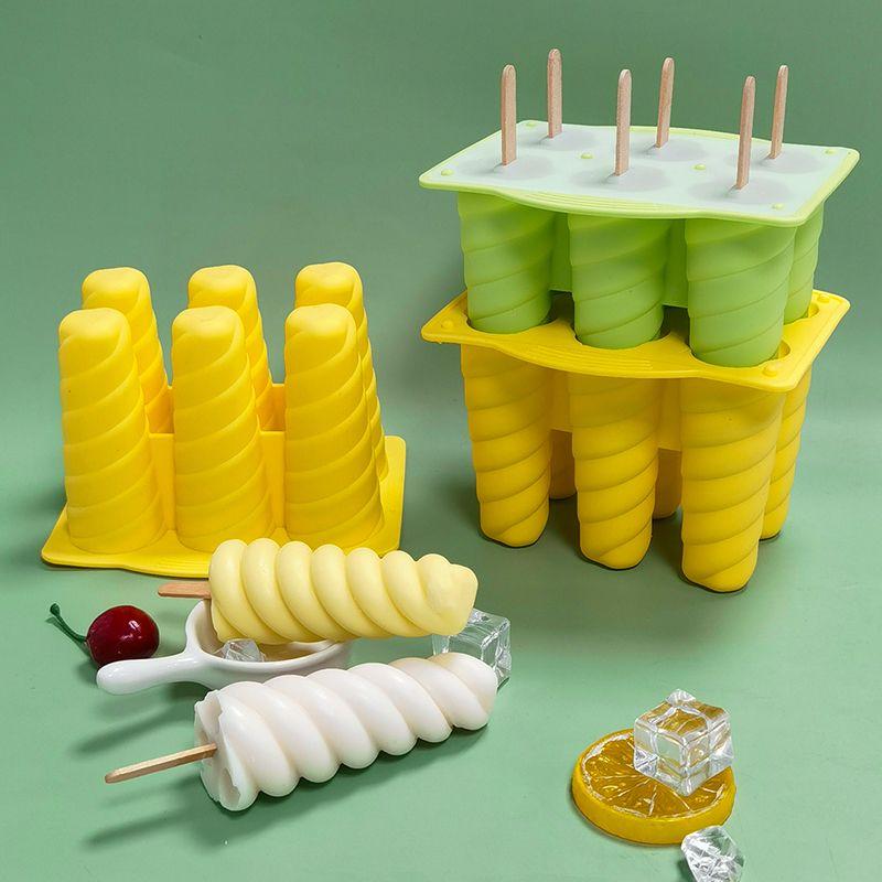 6 in 1 Silicone Ice Popsicle Mold + FREE 50PCs Ice Cream Wooden Sticks, Reusable Ice Cream Molds Cute Fruit Popsicle Candy Maker Ice Popsicle Maker Ice Cream Maker Homemade & Commercial Use, BPA Free
