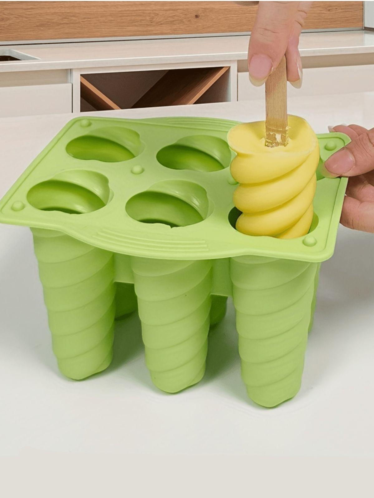 6 in 1 Silicone Ice Popsicle Mold + FREE 50PCs Ice Cream Wooden Sticks, Reusable Ice Cream Molds Cute Fruit Popsicle Candy Maker Ice Popsicle Maker Ice Cream Maker Homemade & Commercial Use, BPA Free
