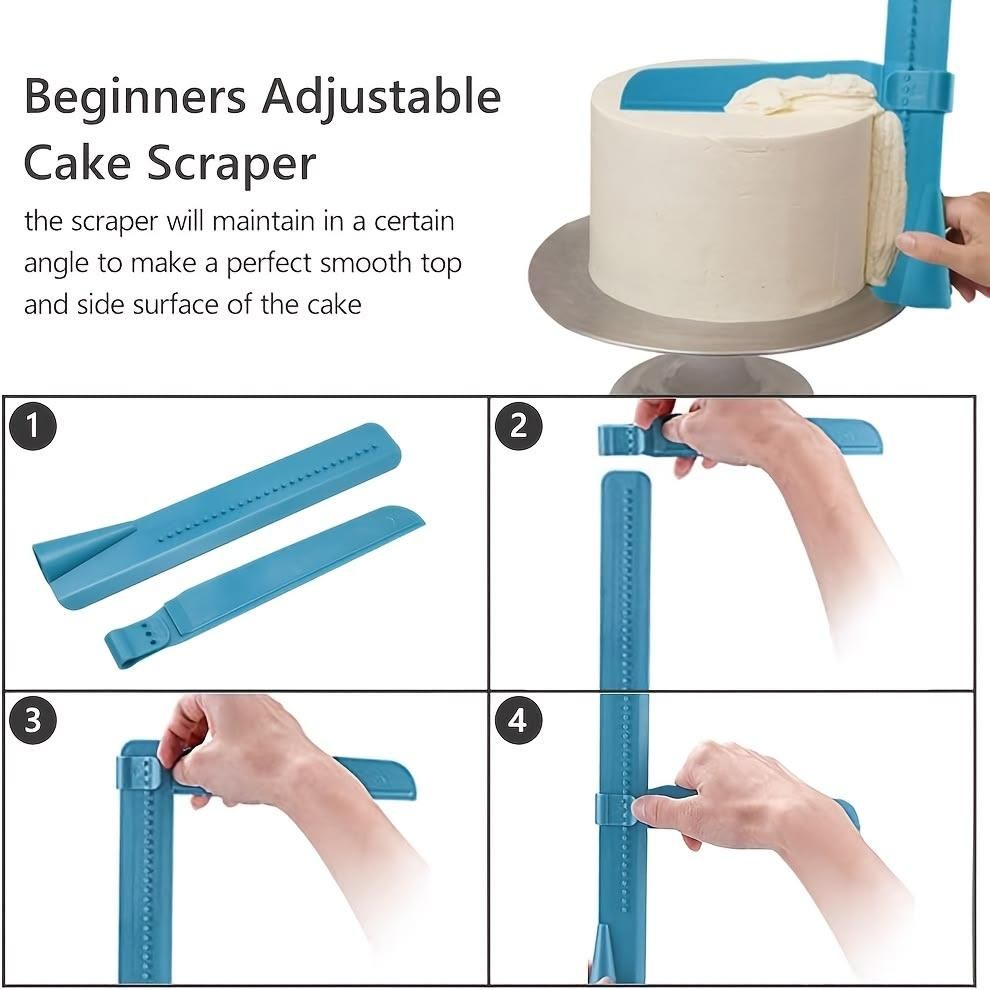 2 in 1 Adjustable Cake Scraper Cake Smoother Fondant Cream Edge Icing Smoother Pastry Spatula for Buttercream, Mousse, Cheese, Fondant Cream Cake Decorating Tools DIY Bakeware Tools Cake Leveler