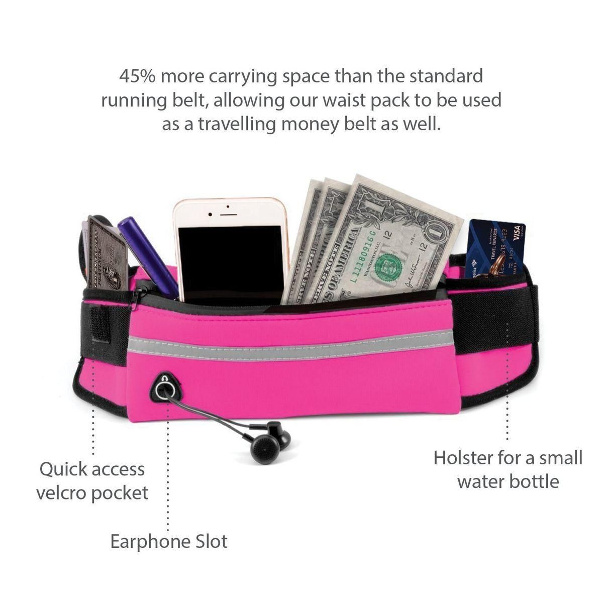 Adjustable Sports Waist Bag Belt With Water Bottle Holder, Earphones Holder, Phone Holder, Safety Reflector Waterproof Gym Bag For Cycling, Jogging, Hiking & Running Bag Phone Pouch/ Sports Bag-Unisex