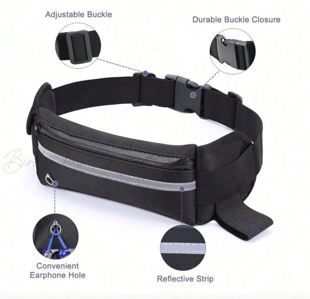 Adjustable Sports Waist Bag Belt With Water Bottle Holder, Earphones Holder, Phone Holder, Safety Reflector Waterproof Gym Bag For Cycling, Jogging, Hiking & Running Bag Phone Pouch/ Sports Bag-Unisex