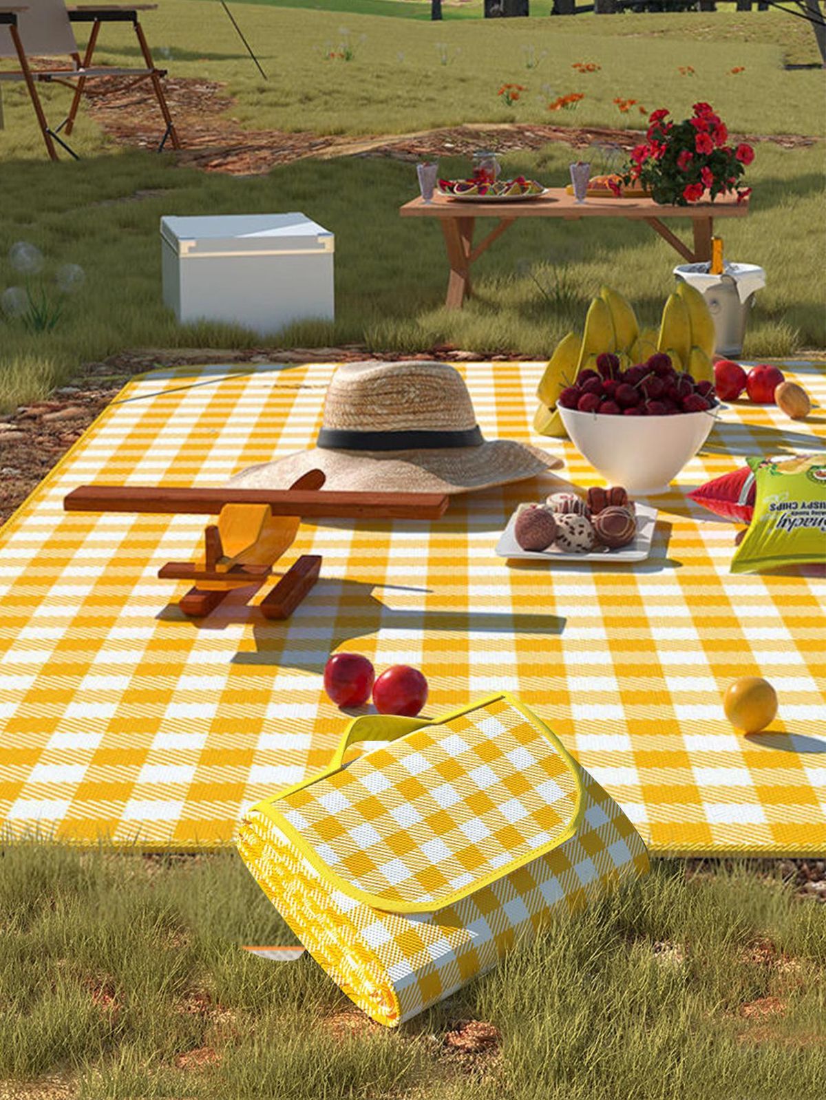 Foldable and Waterproof Picnic Mat for Outdoors or Camping, Picnic Blanket/ Camping Floor Carpet/ Beach Blanket, Tent, Meadow Mat, Park Grass Mat, Yoga Mat, Foldable Sleeping Pillow - LARGE 200x200cm