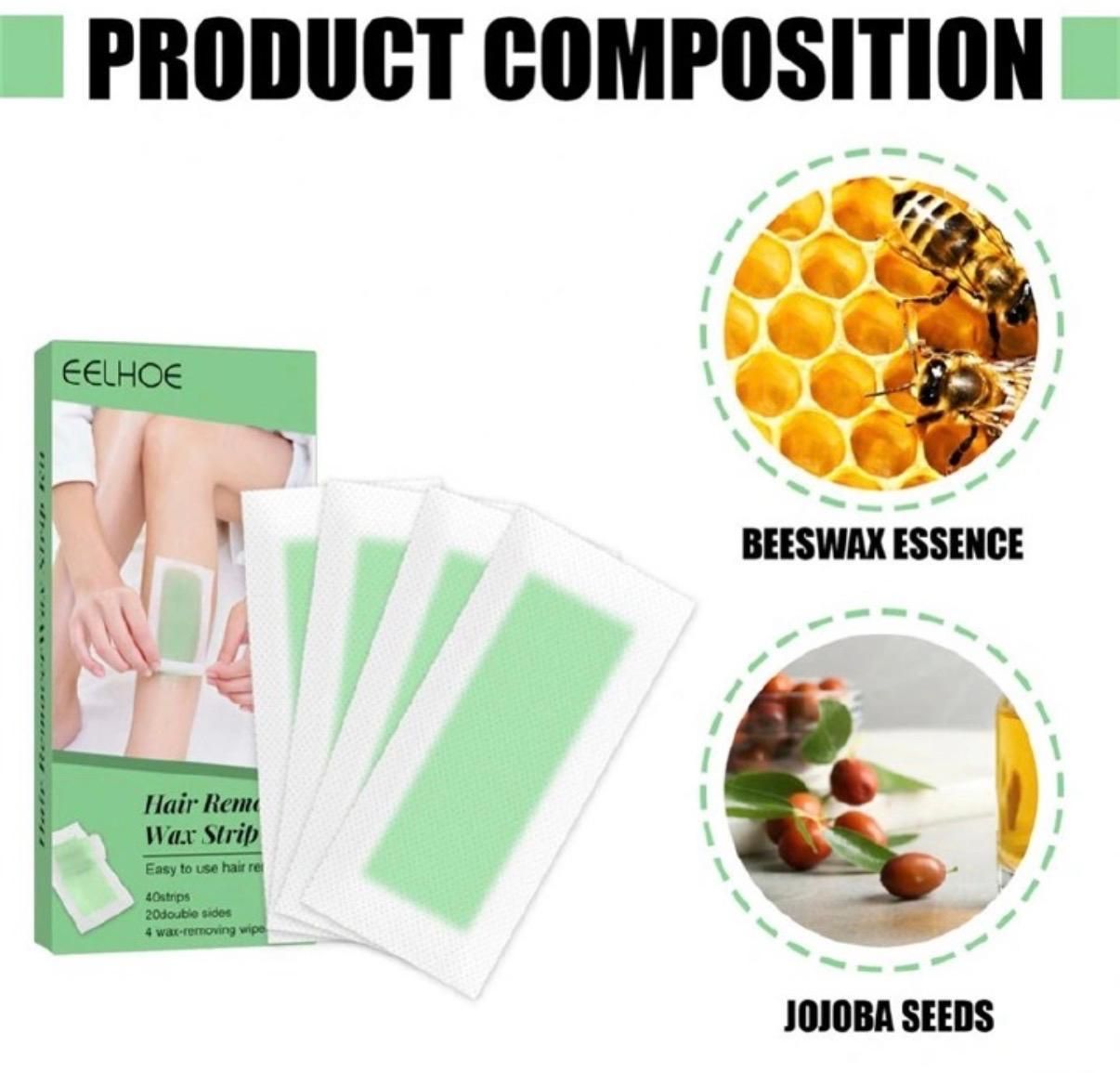 40Pcs Waxing Hair Removal Strips -20 Double Sided Wax Strips Waxing Hair Removal Kit for Face, Legs, Armpit, Back, Chest, Eyebrows, Bikini Depilatory Wax Hair Removal Sticker Body Hair Removal