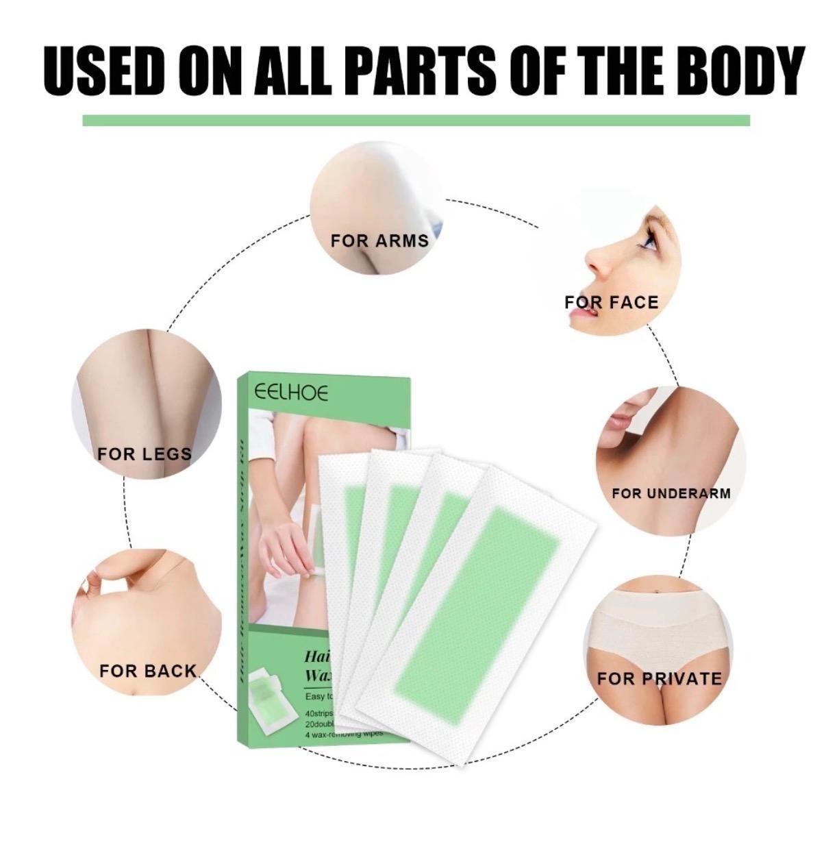 40Pcs Waxing Hair Removal Strips -20 Double Sided Wax Strips Waxing Hair Removal Kit for Face, Legs, Armpit, Back, Chest, Eyebrows, Bikini Depilatory Wax Hair Removal Sticker Body Hair Removal