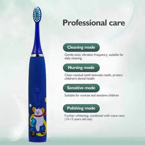 COLOR SELECTION - Kids Electric Toothbrush With 3 Replacement Brush Heads + FREE Battery Children Toothbrush Teeth Cleaner- Battery Operated