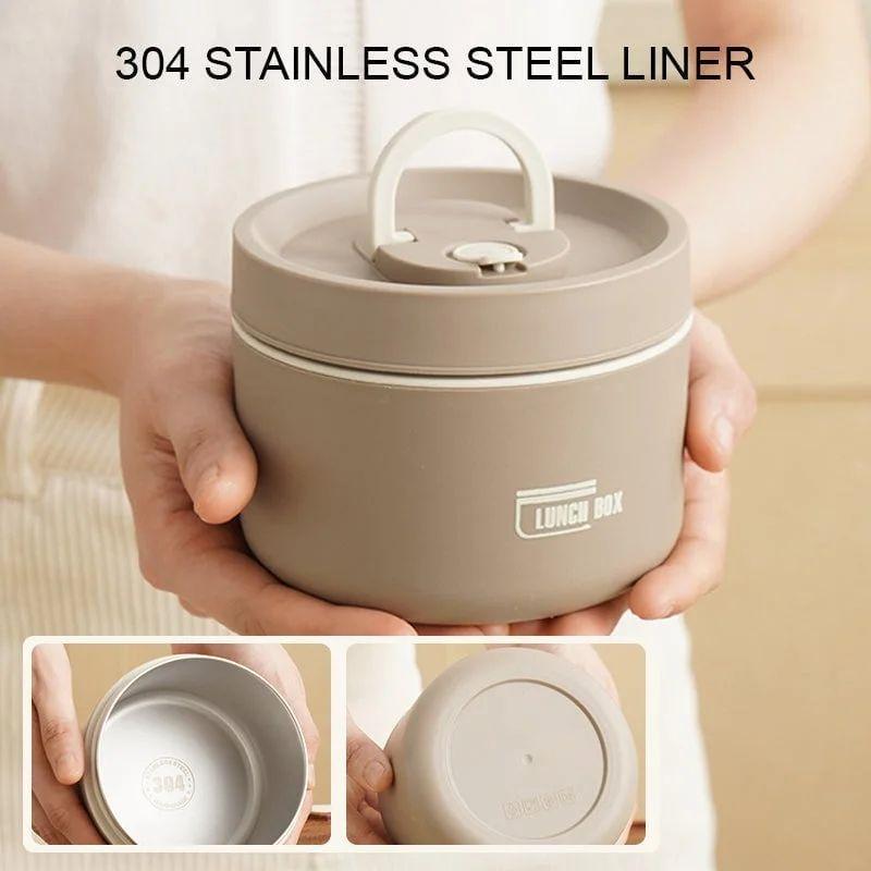 600ml Thermal Lunch Box Large Capacity Stainless Steel, Airtight Bento Lunchbox Double Layer,Leak-proof,Insulated, Microwave Safe, Meal Prep Food Container/ Soup Bowl/ Mini Hotpot  for Kids and Adults