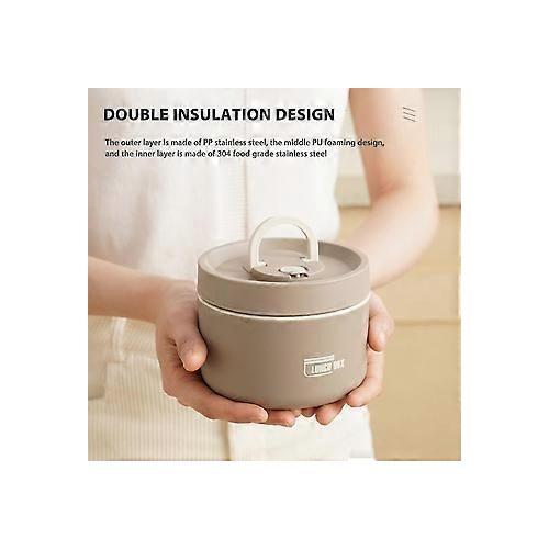 600ml Thermal Lunch Box Large Capacity Stainless Steel, Airtight Bento Lunchbox Double Layer,Leak-proof,Insulated, Microwave Safe, Meal Prep Food Container/ Soup Bowl/ Mini Hotpot  for Kids and Adults