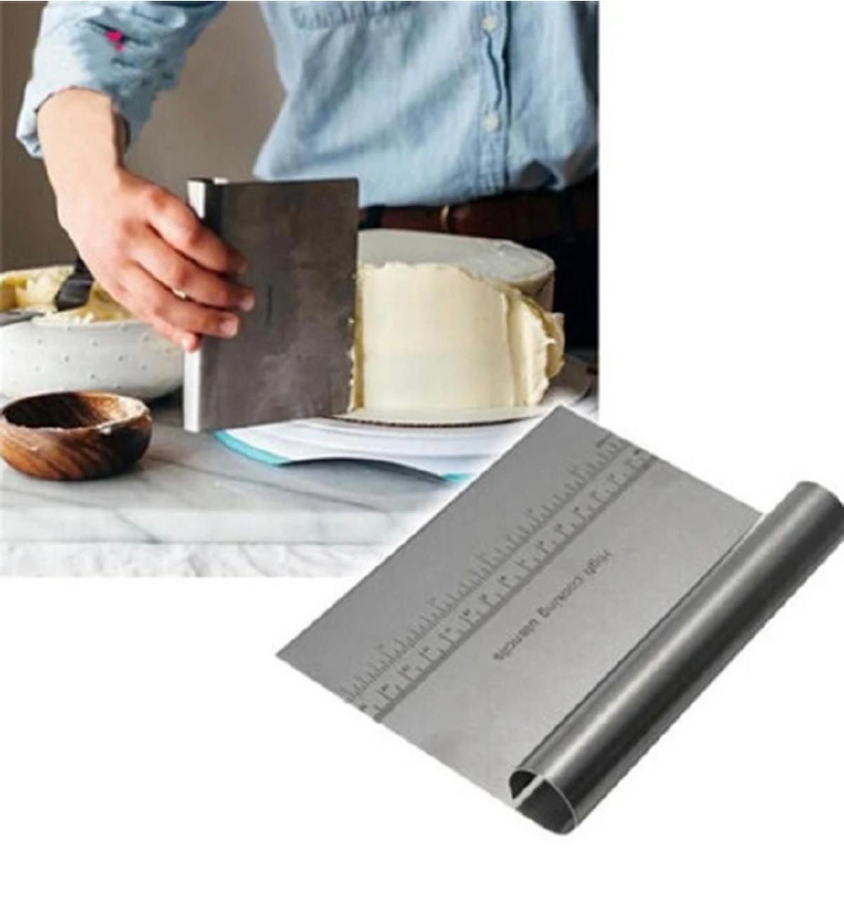 Stainless Steel Dough Pastry Scraper/ Cutter/ Chopper Mirror Polished with Measuring Scale Multipurpose Baking Tool - Cake Scraper/Smoother, Pizza Cutter, Pastry Bread Separator Scale Knife