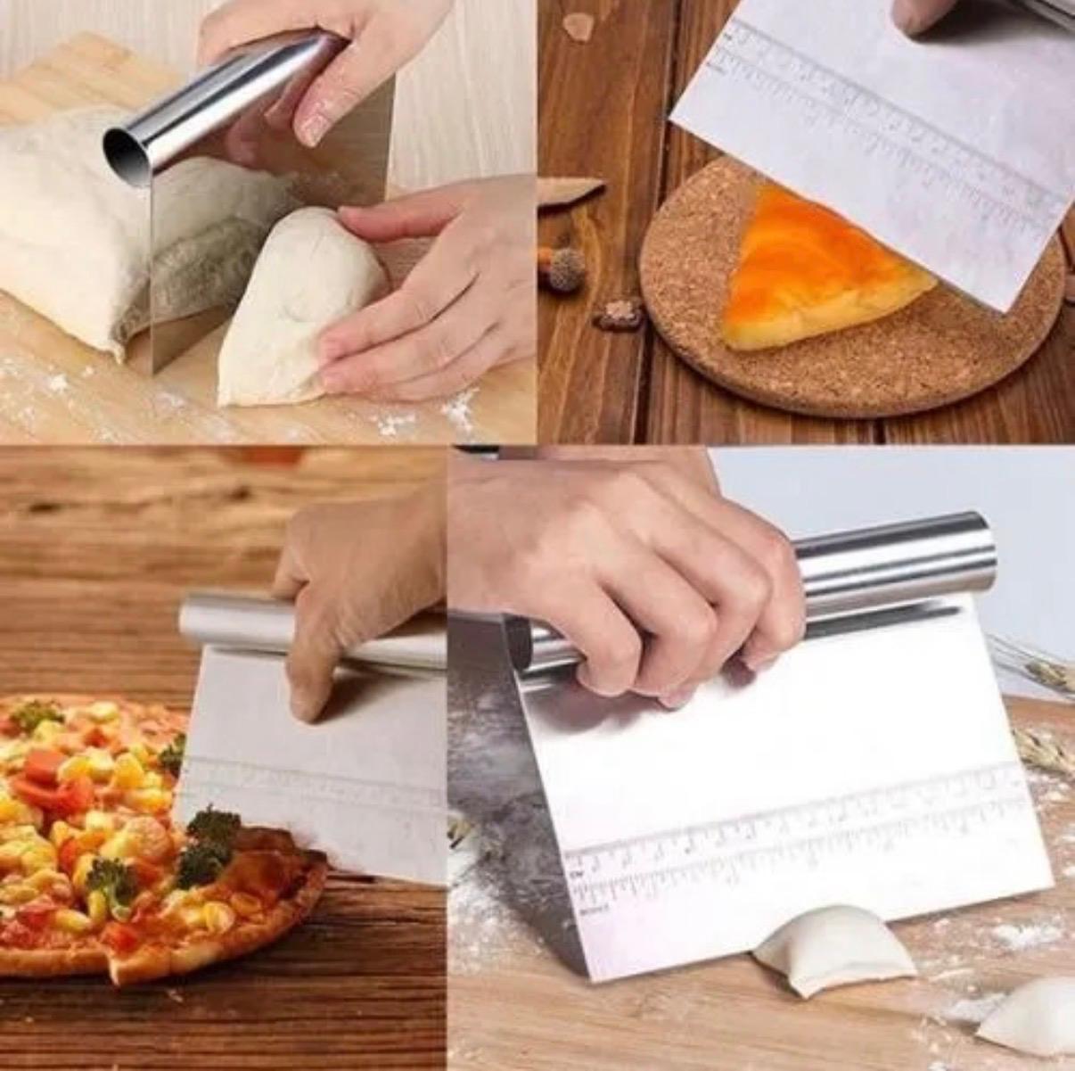 Stainless Steel Dough Pastry Scraper/ Cutter/ Chopper Mirror Polished with Measuring Scale Multipurpose Baking Tool - Cake Scraper/Smoother, Pizza Cutter, Pastry Bread Separator Scale Knife