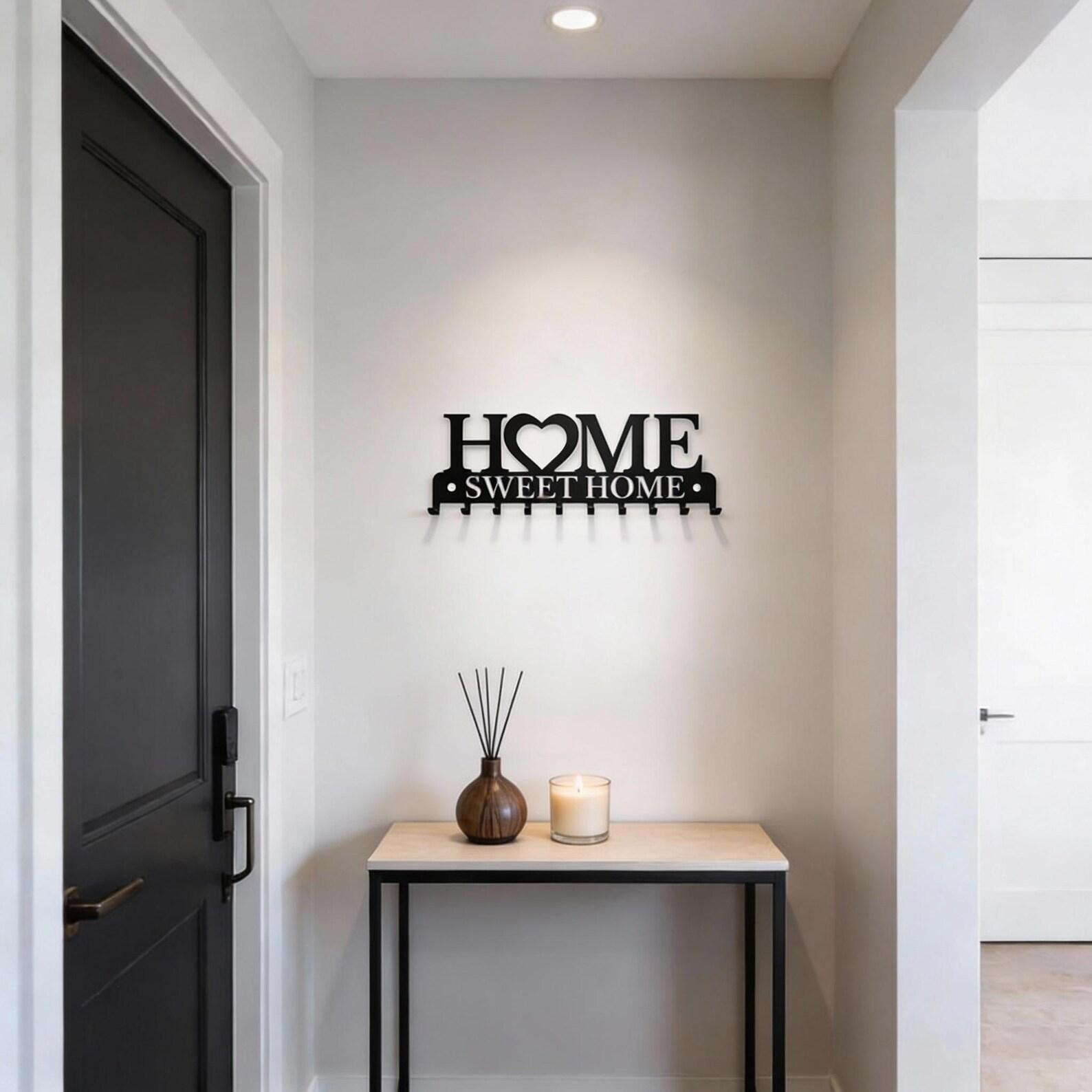 Home Sweet Home Metal Key Holder with 10 Hooks Wall Decoration Wall Mount Key Organizer with Mounting Screws for Entryway, Front Door, Kitchen, Hallway, Garage, Office, Mudroom Home Decoration