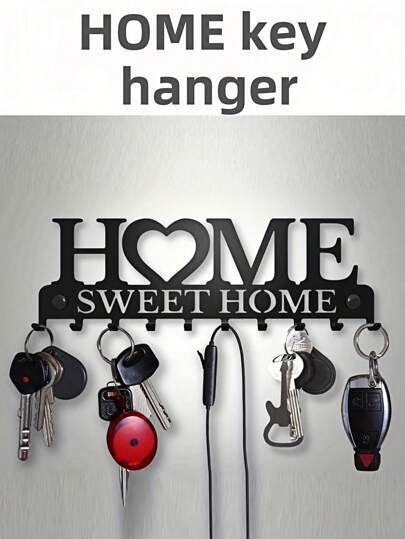 Home Sweet Home Metal Key Holder with 10 Hooks Wall Decoration Wall Mount Key Organizer with Mounting Screws for Entryway, Front Door, Kitchen, Hallway, Garage, Office, Mudroom Home Decoration
