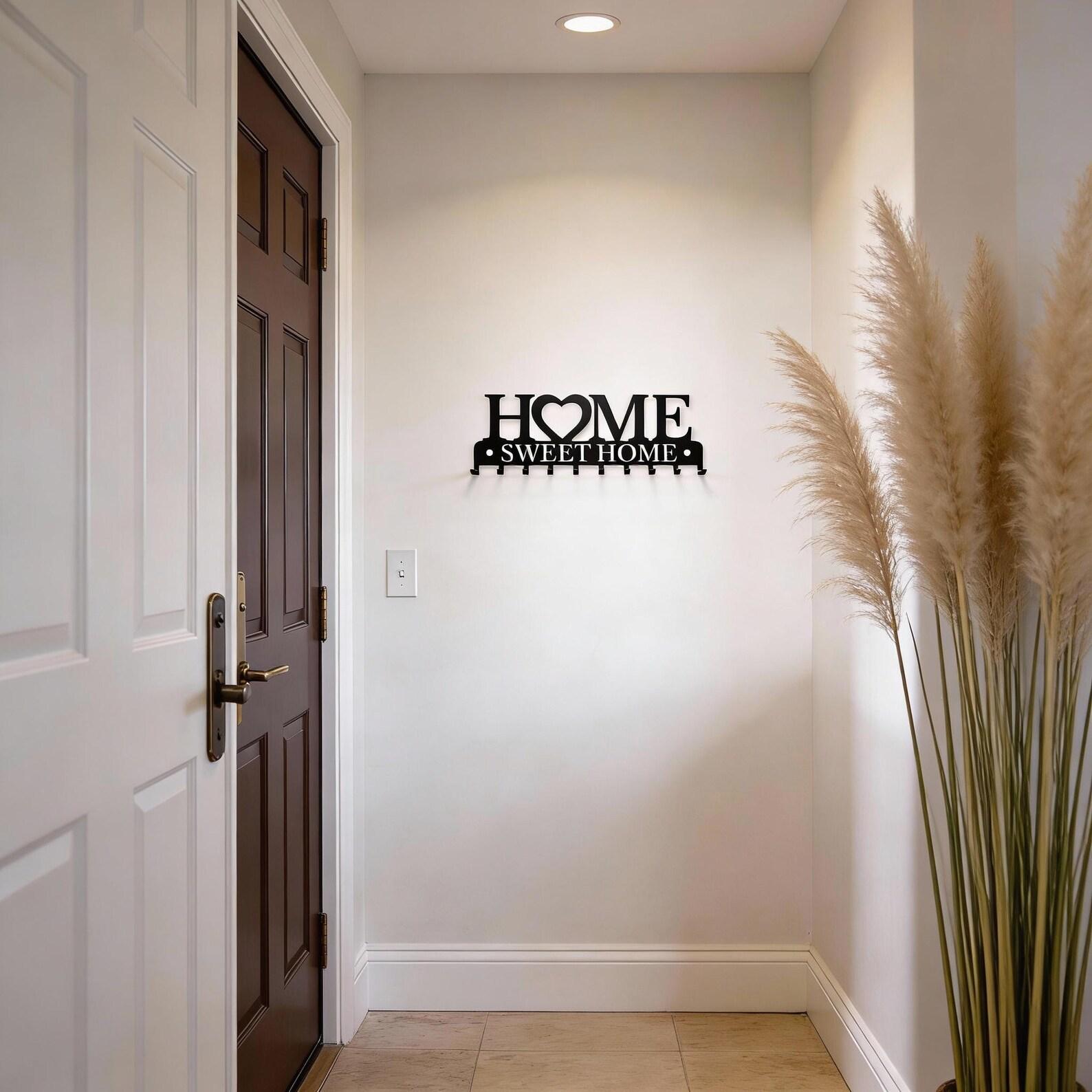 Home Sweet Home Metal Key Holder with 10 Hooks Wall Decoration Wall Mount Key Organizer with Mounting Screws for Entryway, Front Door, Kitchen, Hallway, Garage, Office, Mudroom Home Decoration