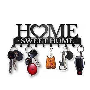 Home Sweet Home Metal Key Holder with 10 Hooks Wall Decoration Wall Mount Key Organizer with Mounting Screws for Entryway, Front Door, Kitchen, Hallway, Garage, Office, Mudroom Home Decoration
