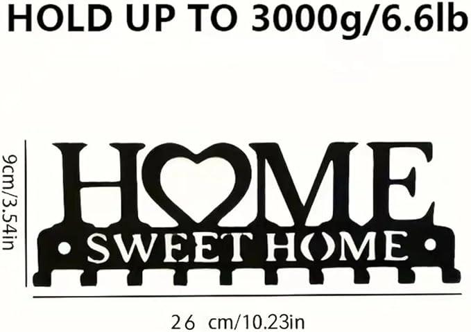 Home Sweet Home Metal Key Holder with 10 Hooks Wall Decoration Wall Mount Key Organizer with Mounting Screws for Entryway, Front Door, Kitchen, Hallway, Garage, Office, Mudroom Home Decoration