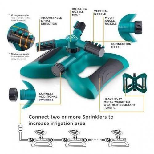 360 Degrees Automatic Rotating Garden Sprinkler Adjustable 3 Nozzles Water Saving Atomizing Garden Irrigation Yard Lawn Spray Head