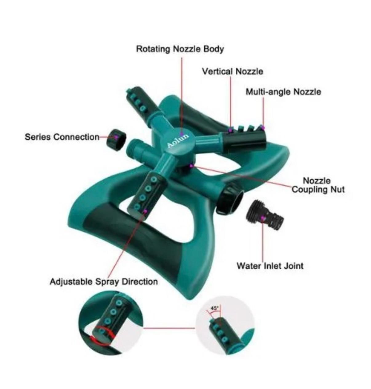 360 Degrees Automatic Rotating Garden Sprinkler Adjustable 3 Nozzles Water Saving Atomizing Garden Irrigation Yard Lawn Spray Head