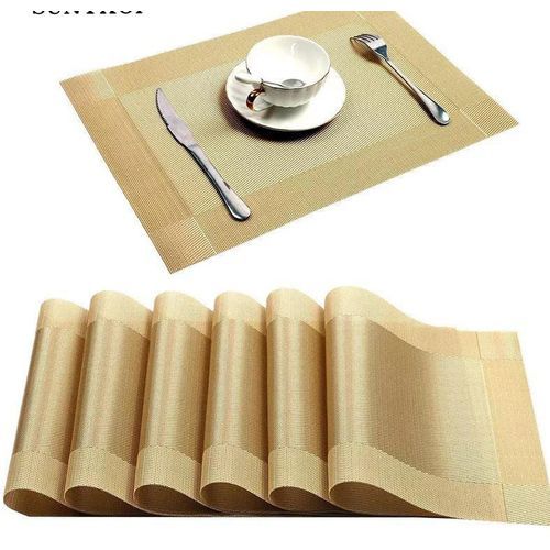 6pc PVC Dining Table Mats Heat Resistant Non-Slip Place Mats, Gold Stain Resistant Placemats for Home, Hotel, Restaurant Kitchen Table Mats Home Decoration