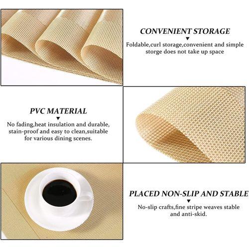 6pc PVC Dining Table Mats Heat Resistant Non-Slip Place Mats, Gold Stain Resistant Placemats for Home, Hotel, Restaurant Kitchen Table Mats Home Decoration