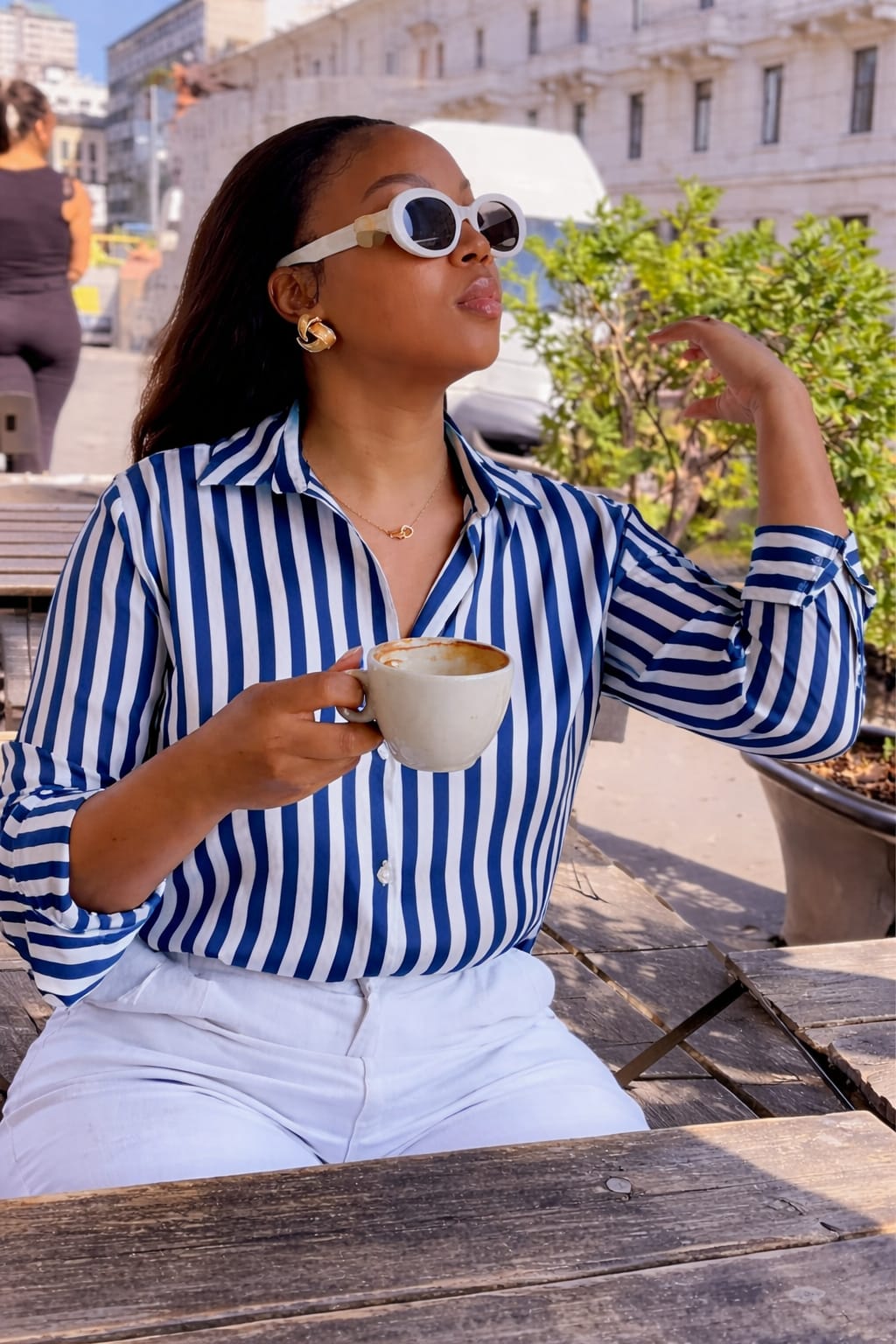 Women’s Classic Blue & White Striped Button-Down Shirt