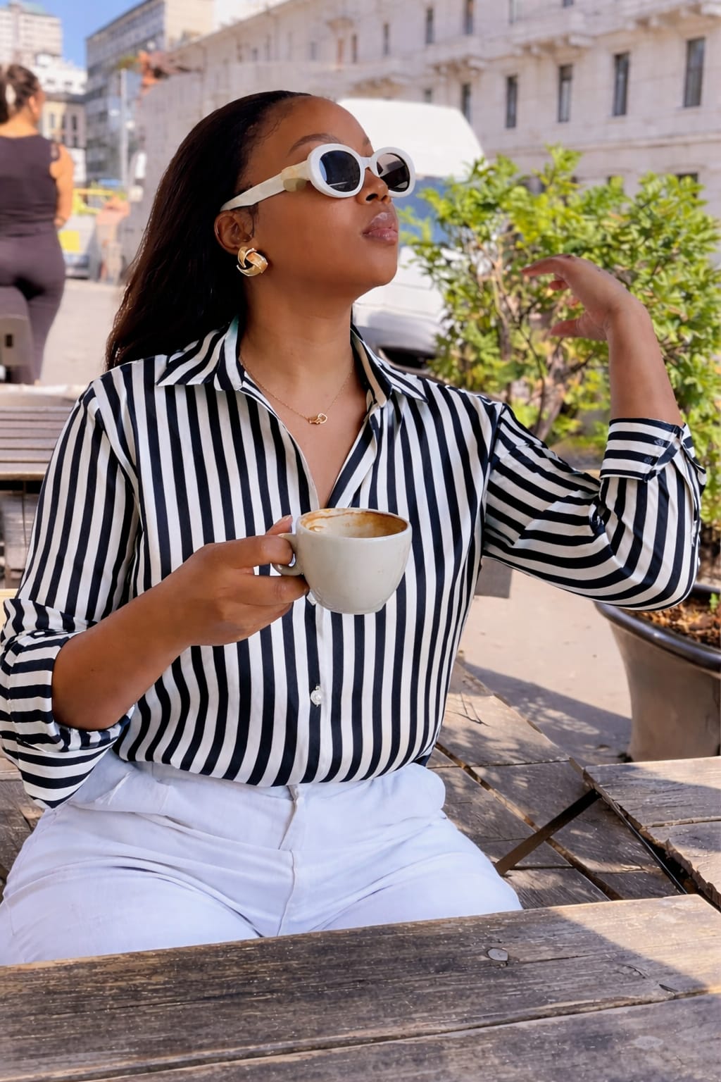 Women’s Classic Blue & White Striped Button-Down Shirt