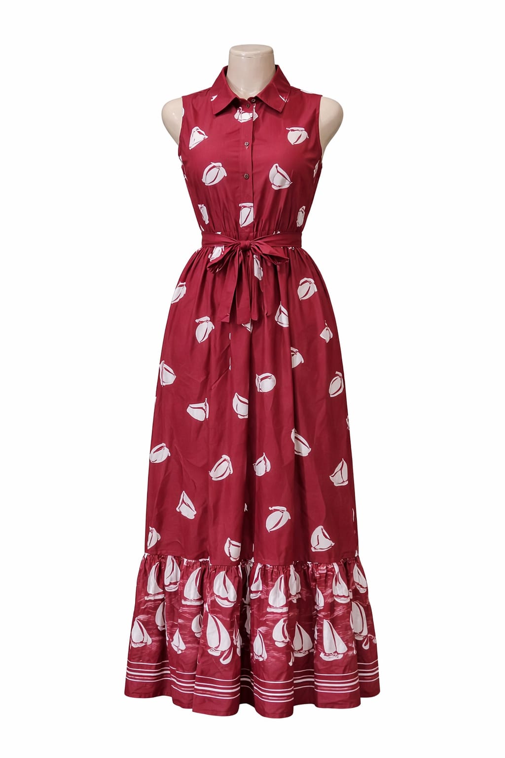 Elegant Sleeveless Printed Maxi Dress with Collar
