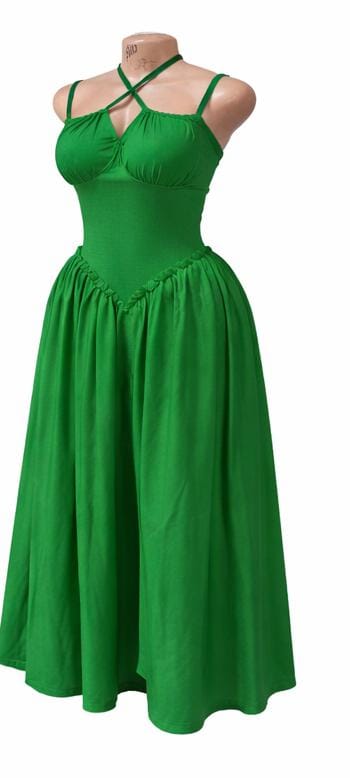 Elegant Black Spaghetti Strap Midi Dress – Sleeveless Flared Party Dress for Women